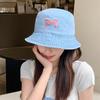 Summer Embroidery Bow Washed Denim Bucket Hat For Women Panama Hats Outdoor Fisherman Hat Beachside Sunscreen Visor Cap