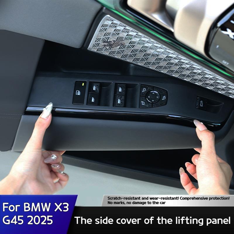 s For BMW X3 G45 2025 2-piece black leather textured side decorative stickers for car window lift panel car interior accessories