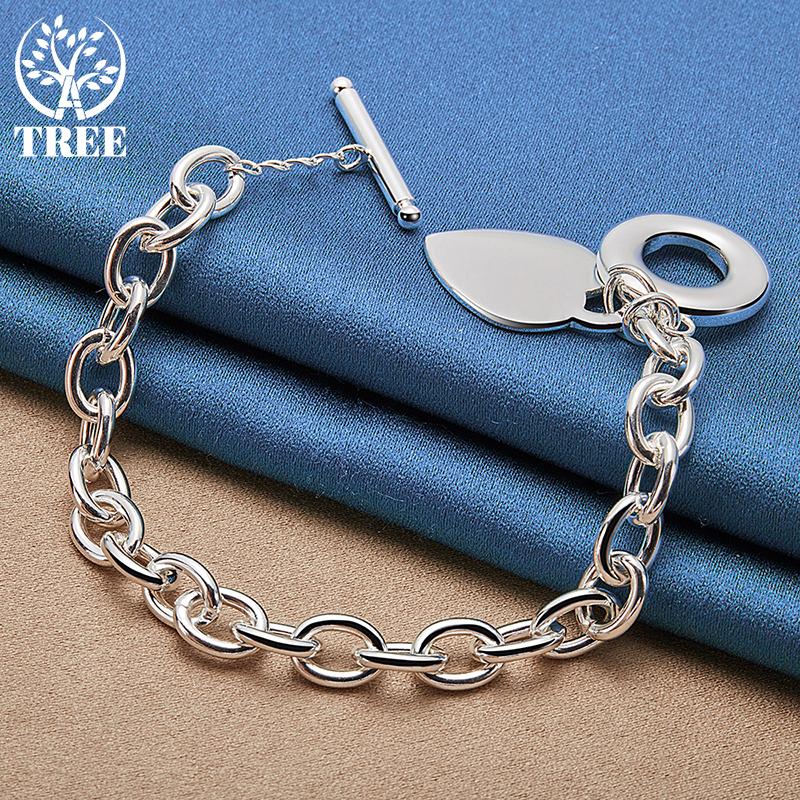 925 Sterling Silver Love Heart Pendant Bracelet Chain TO Buckle Jewelry
