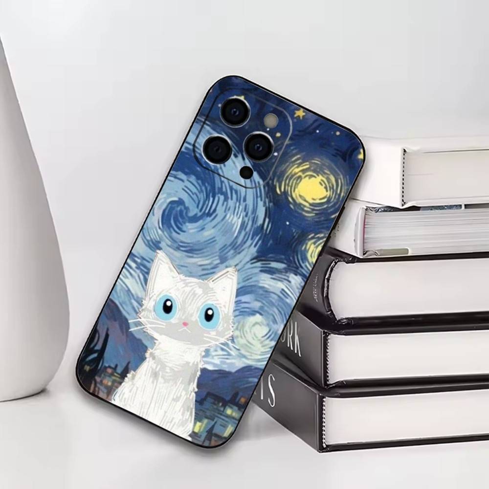 Art Van Gogh Starry Sky Phone Case For iPhone17,16,15,14,13,12,11 Plus,Pro Others Soft Black Cover