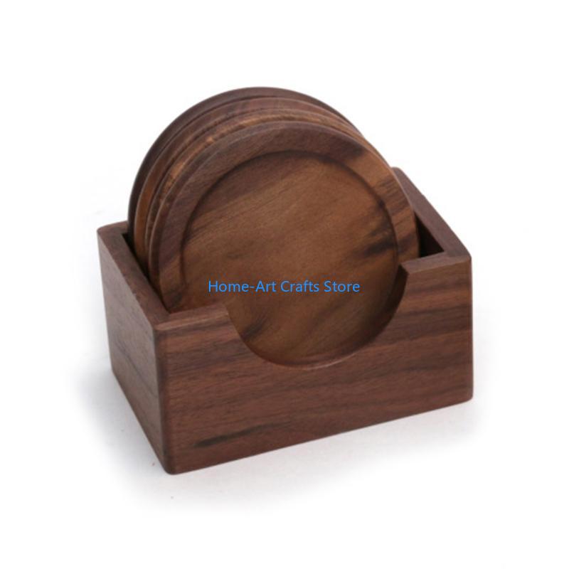 

Y3NA 6Pcs/Set Walnut Coasters Placemats Decor Round Heat Resistant Drink Mat Pad China Mainland