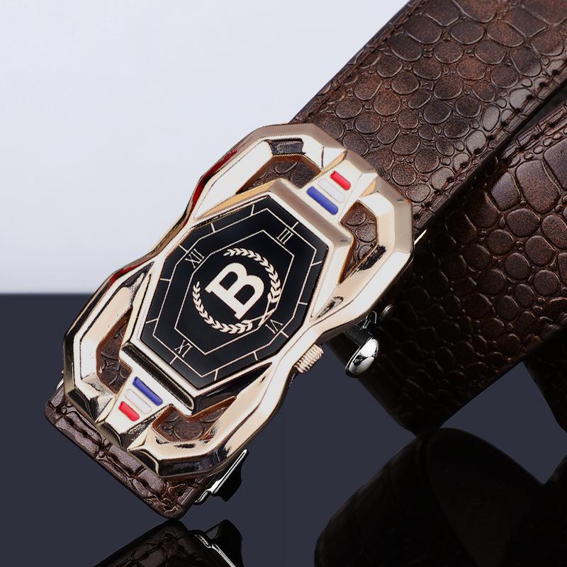 Men's Genuine Crocodile Pattern Leather Belt with Automatic Buckle - Stylish Casual Business Accessory