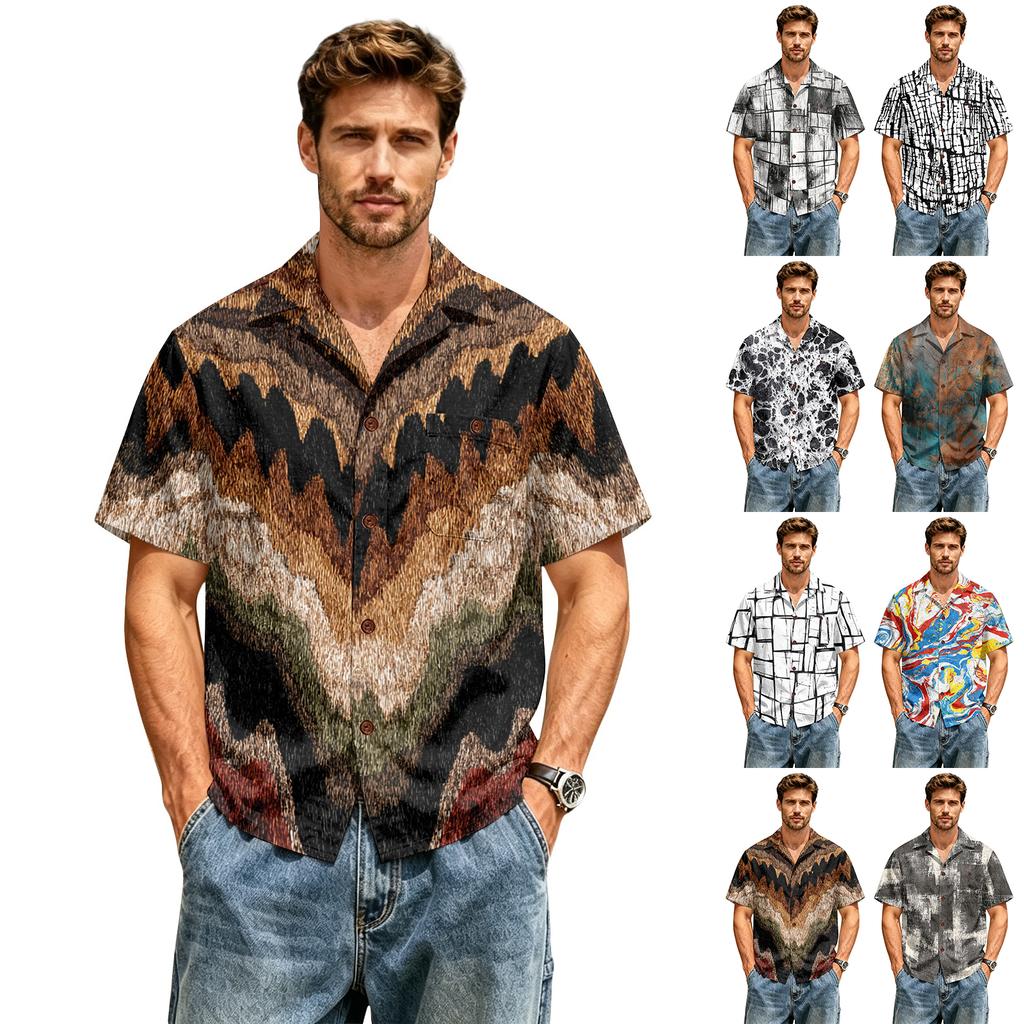 Men's Casual Short Sleeve Shirt Cotton Linen Blend Lightweight Breathable Button Down Collar Summer Top