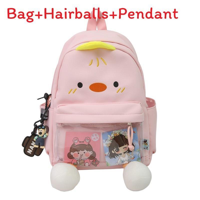 Ins Cartoon Chick Backpack For Kids With Breathable Nylon And 12in Laptop Storage