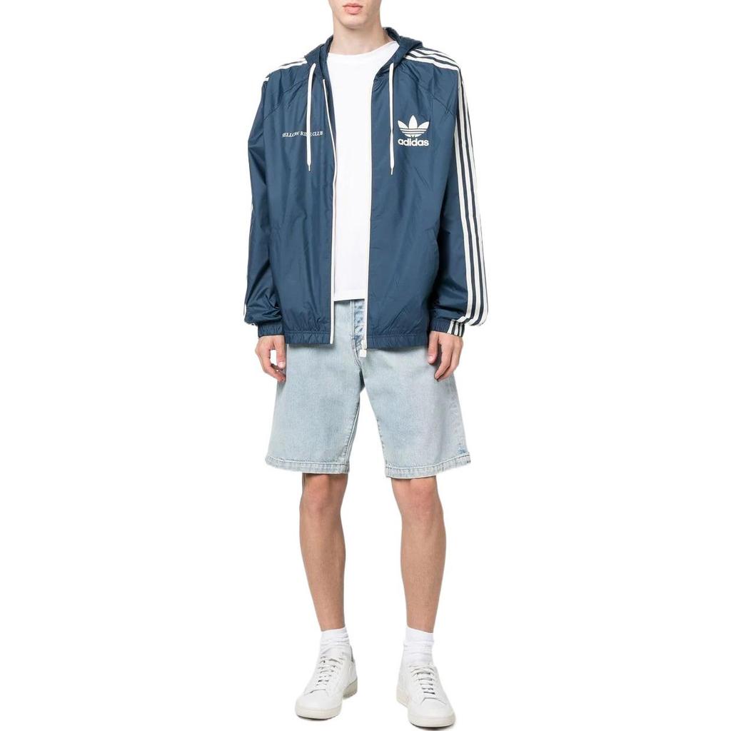 adidas Originale Sportjacke mit Kapuze und Kordelzug mit Clover-Logo-Print für Herren, Oberbekleidung, Blau HL9281