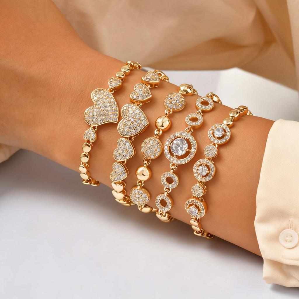 Luxury Shiny Zircon Charm Bracelet for Women, Gold Color Metal Geometric Chain Wristband Bangle, Fashion Exquisite Jewelry Gift