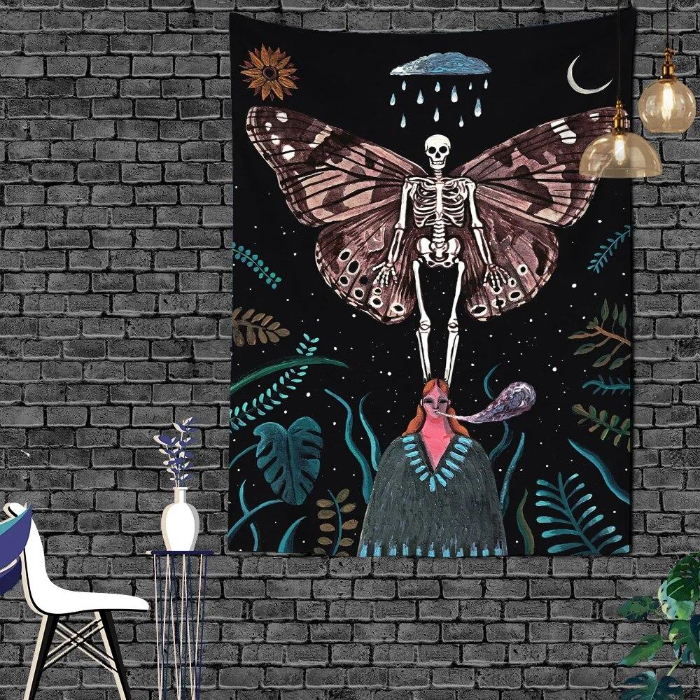 

Темный психоделический гобелен с бабочкой Таро, настенный гобелен для комнаты, украшение в стиле хиппи 100x75cm