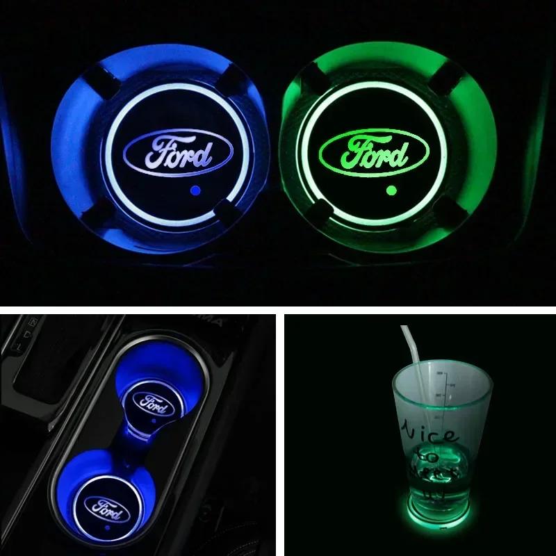 New 2026 Car Sticker For Ford 7 Colors LED Car Cup Holder Lights Luminous Coaster Water Cup Pad For Ford Escape Kuga Mondeo Ecos