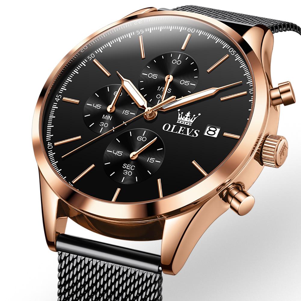 OLEVS Men Watch Chronograph Sports Quartz Mens Watches Silver Mesh Belt Date Luminous Waterproof Wristwatch Men Relogio