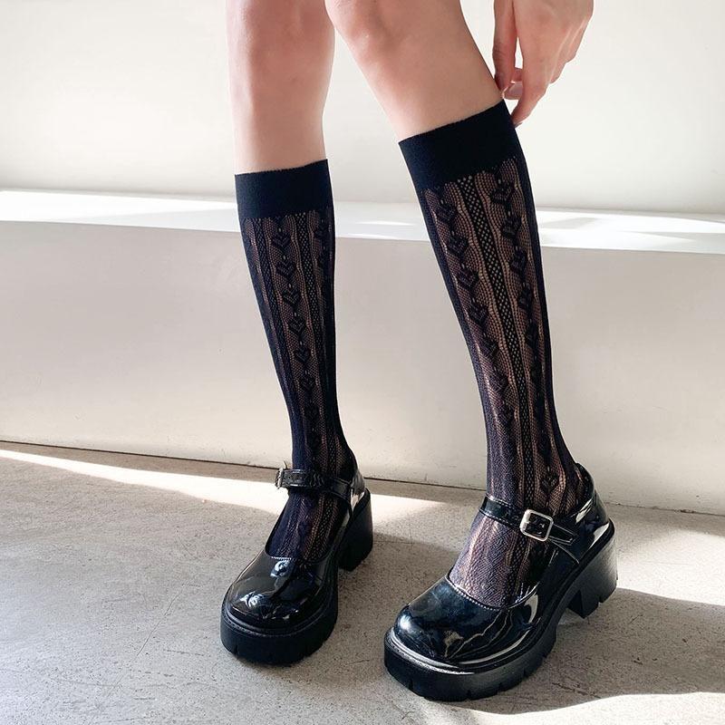 Calze da donna stile giapponese Calzini alti al ginocchio Calzini lunghi in nylon trasparente ultrasottile Calzini al ginocchio JK Lolita per ragazze dolci