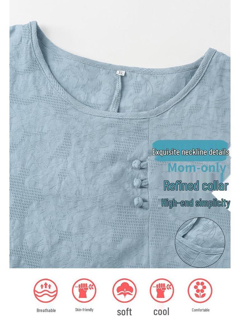 Elderly Women's Fashionable Cotton-Linen Summer Top - Short-Sleeved for Middle-Aged and Older Ladies