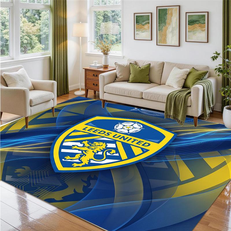 Leeds United Football Design Crystal Velvet Rug Soft Decorative Mat for Bedroom Entrance