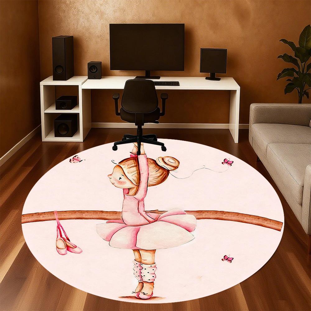 1pc Ballerina Butterfly Round Chair Mat Office Area Rug - Non-Slip, Floor Mat for Office, Bedroom, and Indoor Decor P127238