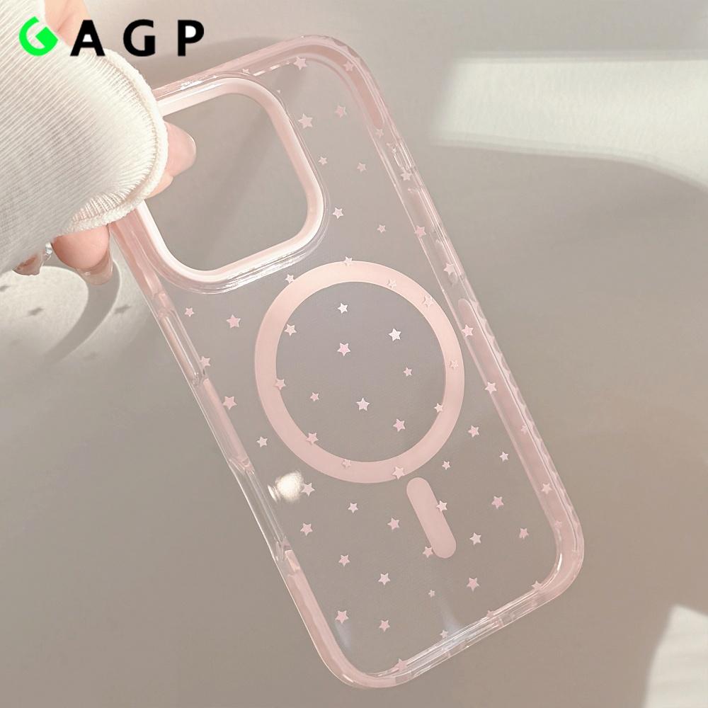 For Pink Stars Cute Transparent TPU Case for For Iphone 16 1 12 13 14 Pro Max 11 16proMax Magnetic Wireless Charging Cover