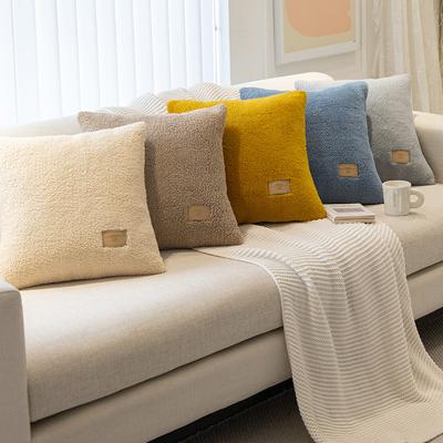 Lamb Plush Living Room Sofa Pillow with Core, Universal and Simple Modern Office Pillow, Waist Pillowcase, Bedside Backrest Cushion