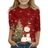 Christmas Day Print Tops For Youth Girls 4-11 Years Round Neck 3/4 Sleeves T-Shirts Trendy Tops Outfit Tees