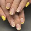 24 Pcs Short Square False Nail Flowers Artificial Nail Yellow French Tip Stick On Nail Glossy Press On Nail for Woman