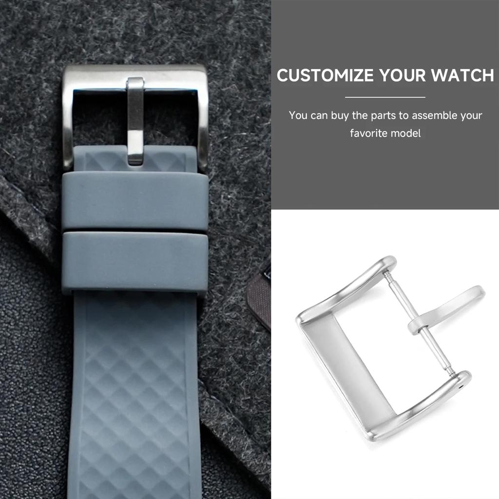 Watch Band Metal Buckle 16 18 20 22mm Strap Solid Square Button Silver Black Rose Gold Stainless Steel Matte Polished Clasp