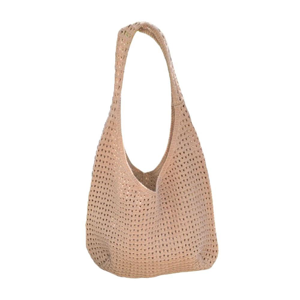 Large Capacity Crochet Mesh Tote Bag Bohemian Style Woven Handbag Knitted Shoulder Bag  Ladies