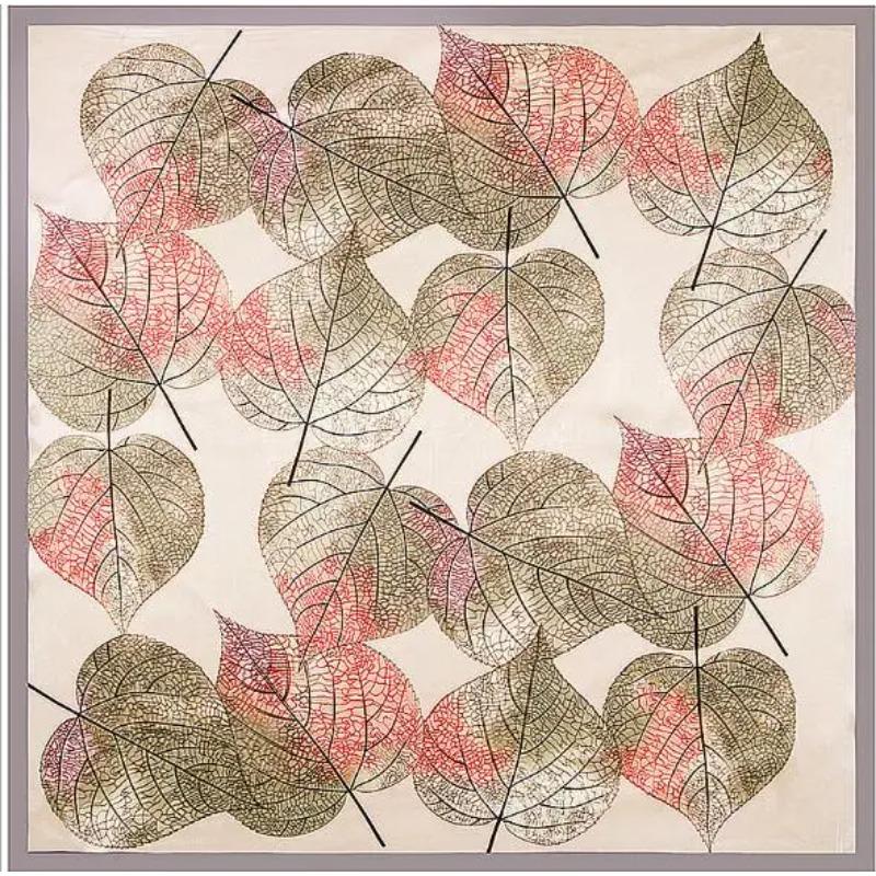 90*90cm Square Silk Scarf Women Big Size Leaves  Printed High Quality Shawl Hijab Ladies Scarves Wraps