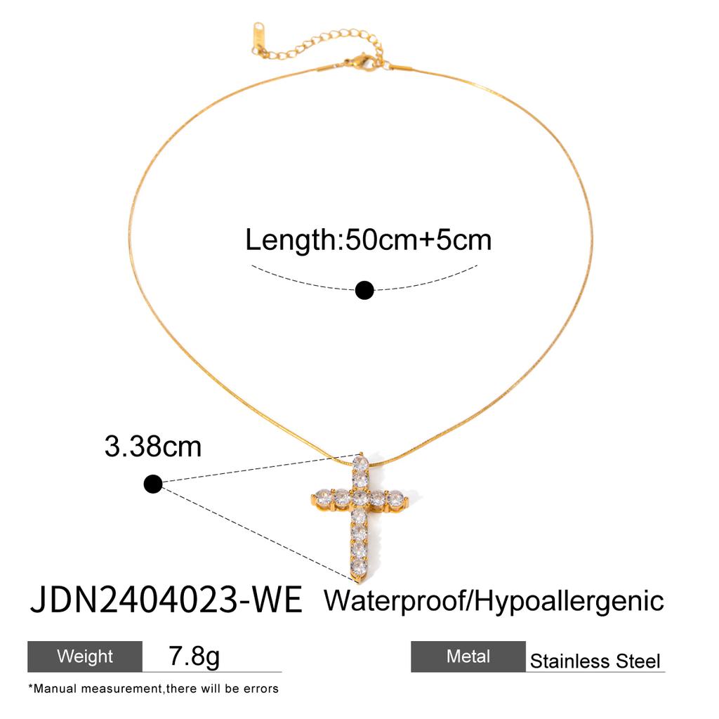 Uworld Retro 18K PVD Gold Plated Clear Crossed Zircon Necklace Cubic Zirconia Cross Pendant Necklace Collar Acero Inoxidable