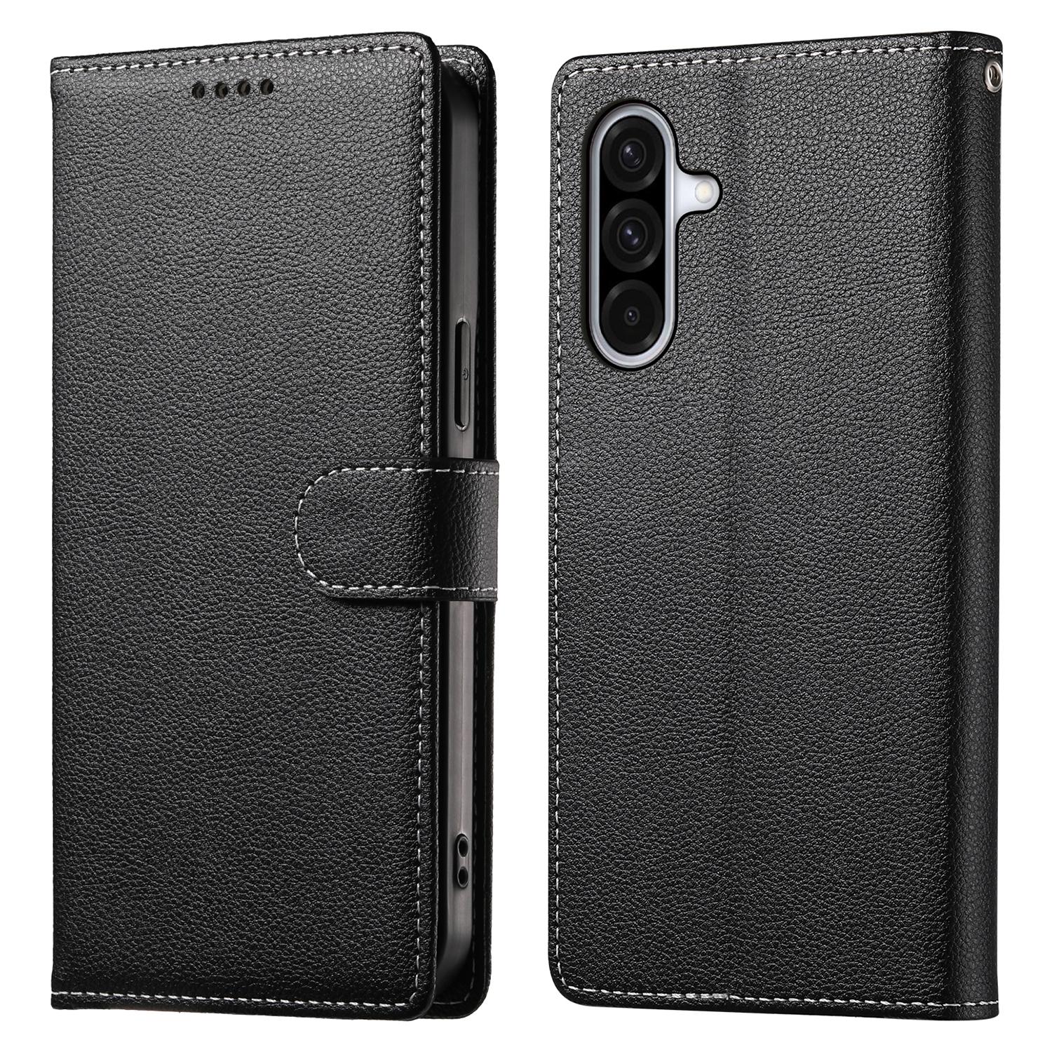 

For Samsung Galaxy A56 5G Stand Case Litchi Texture Leather Wallet Phone Cover Magnetic Snap Black
