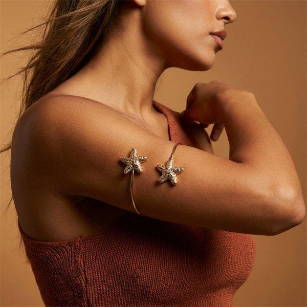Minimalist Starfish Upper Arm Cuff Bracelet for Women Adjustable Open Bangle Summer Beach Party Jewelry