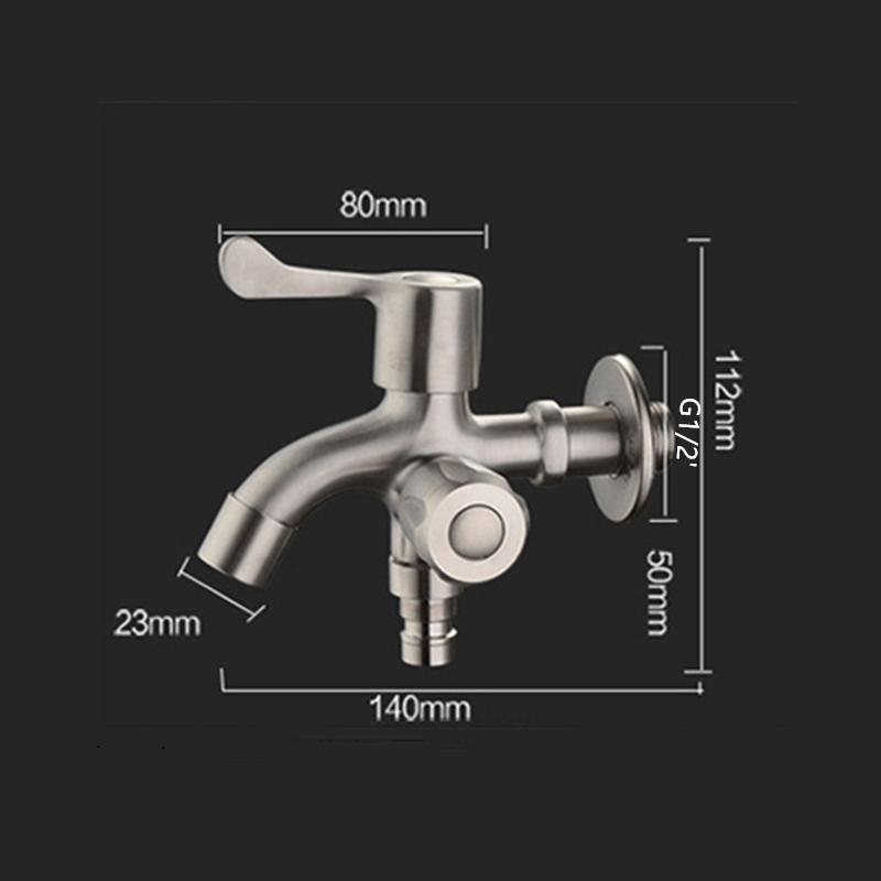 1PC G1/2' Wall Mounted 304 Stainless Steel Bibcock Single Cold Faucet One In Two Out Dual-Use Mop Pool Tap for Washing Machine