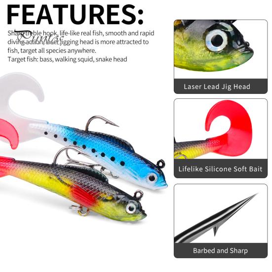 Vivid Fishing Bait 8.5cm/8.7g Soft Lure Simulation Design Pre-Rigged Jig Head Swimbaits 3D Eyes Fake Paddle Tail Swim Saltwater Freshwater Trout Sharp