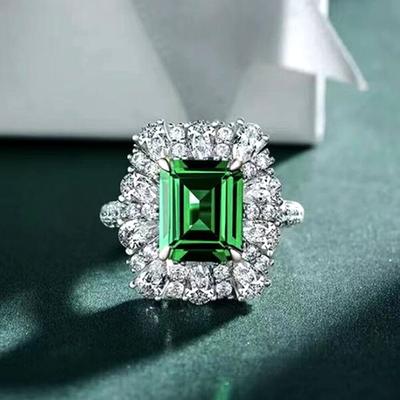 Luksusowe kwadratowe zielone cyrkonie damskie pierścionki na rocznicę przyjęcia Elegancki damski pierścionek srebrny kolor zaręczyny modna biżuteria
