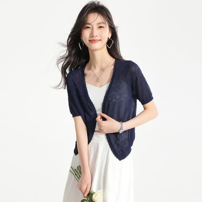 Sanpowa Women's Ice Silk Knit Cardigan