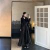  Hepburn-Stil V-Ausschnitt Rüschenkleid in Übergröße für Damen - Elegantes Herbst-Schlankmachendes Schwarzes Kleid
