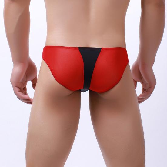 Men Briefs Low Waist Ice Silk Breathable Contrast Color Elastic Anti-septic Patchwork