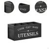 Kitchen Utensils Holder Cutlery Wood Organization Decorative Flatware Storage Organizer
