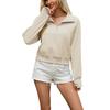 Women's Cropped Zip-Up Hoodie with Pockets Long Sleeve Loose Fit Color Sweatshirt