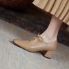 Mature Dress Women Pumps Fashion Office Ladies Thick Heels Round Toe Genuine Leather Lace-Up Shoes Woman 2024 New Spring Autumn