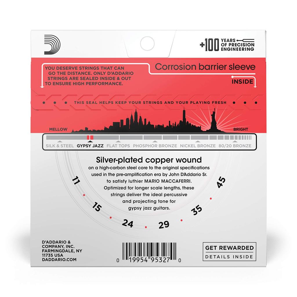 Gypsy Jazz Guitar Ball EJ83M D'Addario Strings, End, Medium, .011-.045,