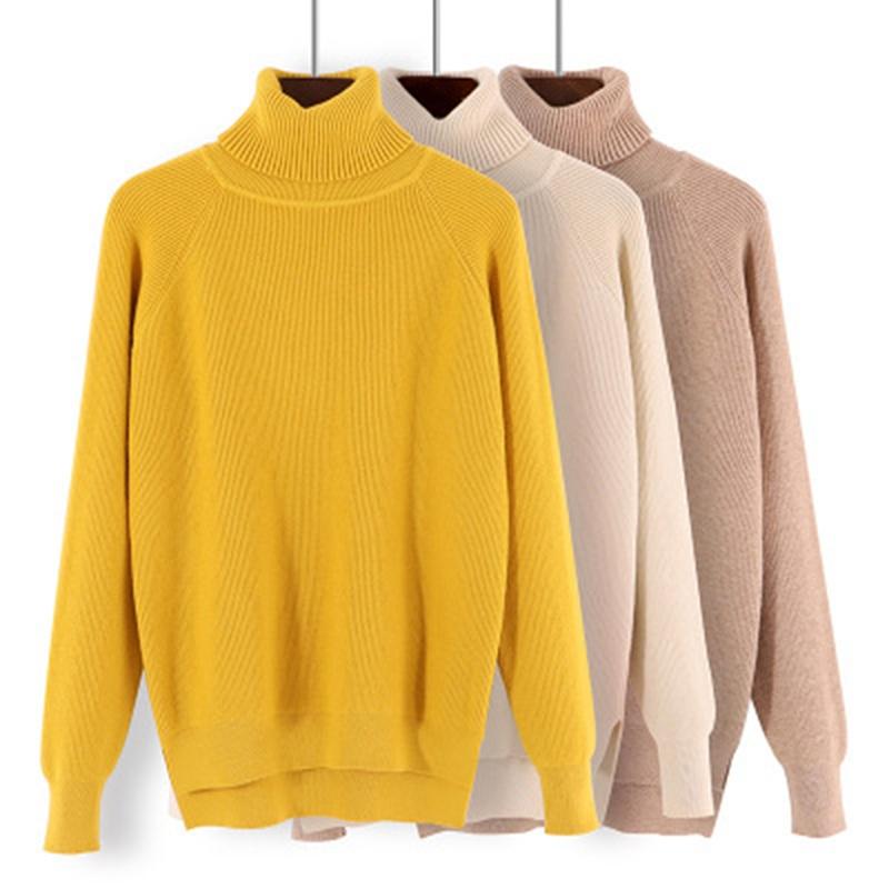 Women Winter Fashion Turtleneck Sweater Solid Color Loose Pullover Sweater Long Sleeve Tops
