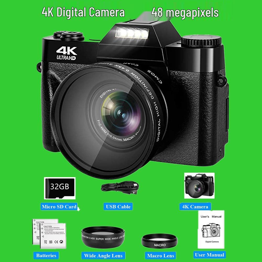 4K 48MP Digital Camera with Flip Screen & Wide-Angle Mirrorless LED