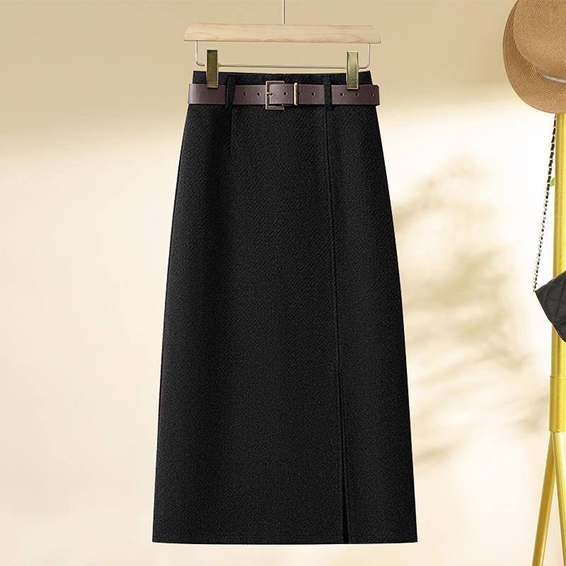 

Серая шерстяная миди-юбка А-силуэта для женщин - Осень/Зима 2024 Стильная юбка с запахом на бедрах XL [115-125 lbs] чёрный