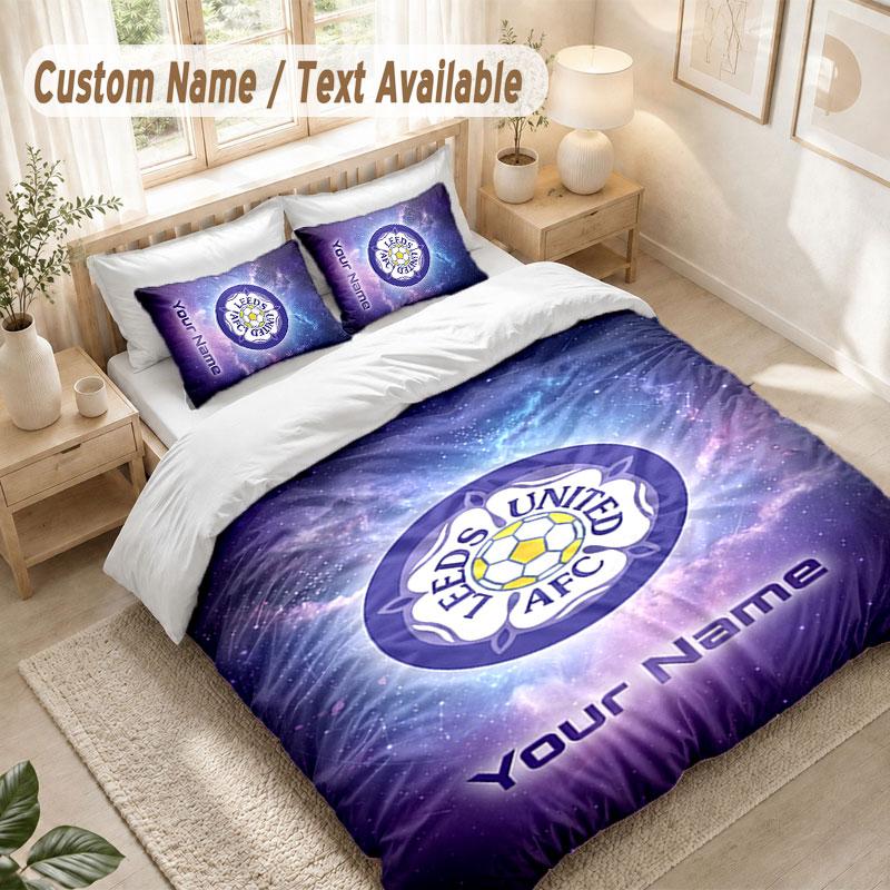 Custom Name Bedding Set 3 PiecesLeeds United Print Duvet Cover + 2 Pillowcases Soft Bed Decor