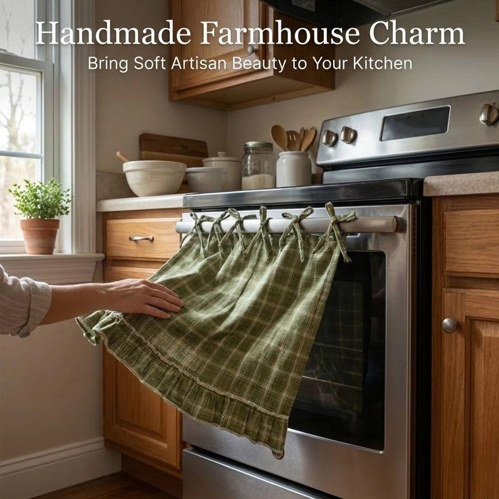 Ruffle Trim Oven Door Curtain Handmade Oven Cover Effortless Install Oven Skirt Rustic Kitchen