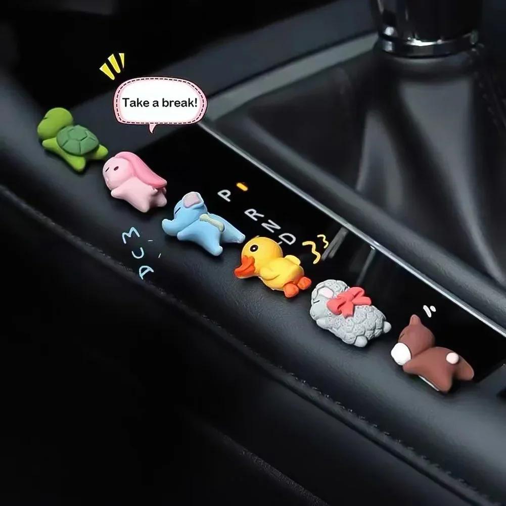 Car Ornaments Mini Sleeping Cute Animals Resin Bear Rabbit Sheep Turtle Resin Decoration Home Office Computer Decor Amagi