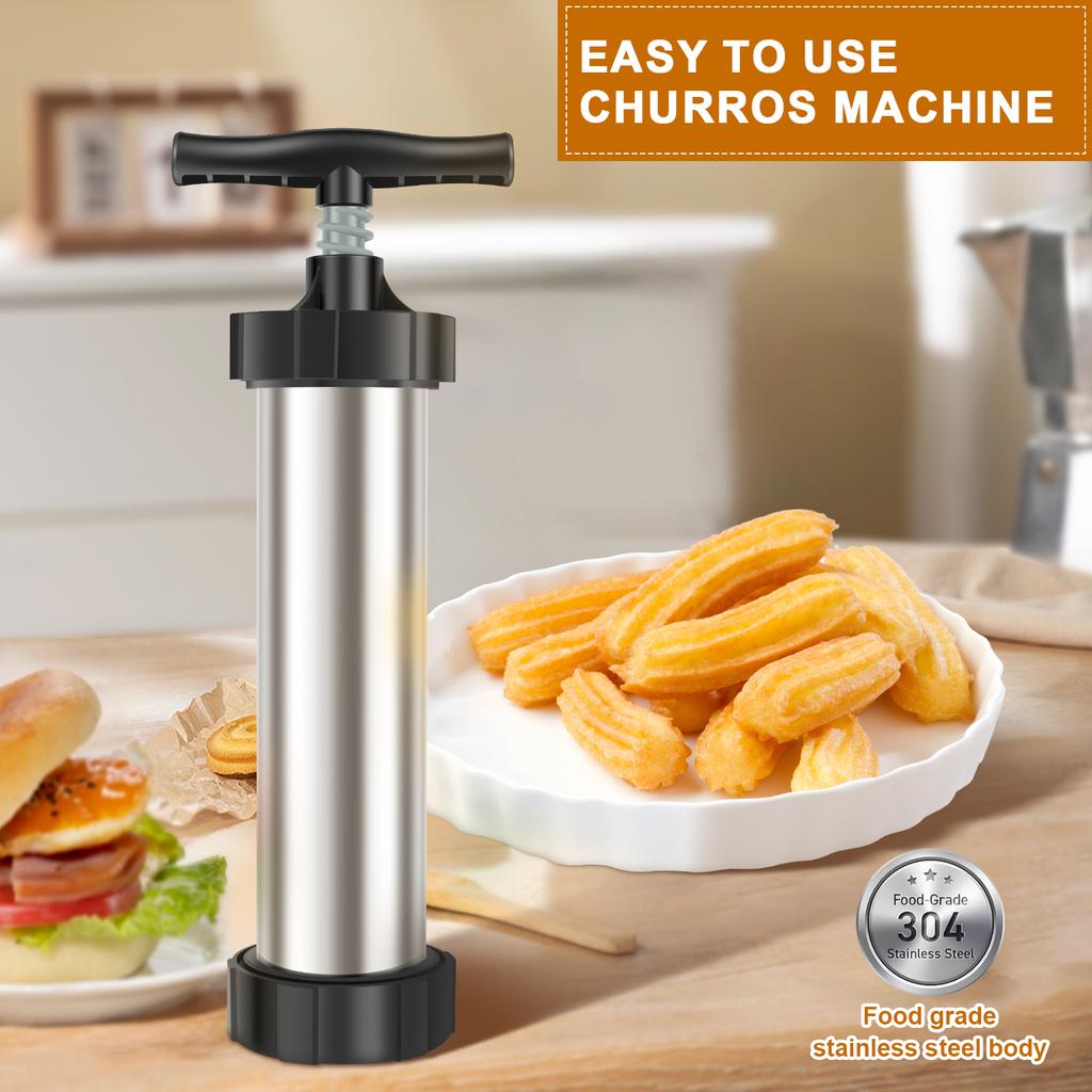 Churro Maker Kits Hard Stainless Steel Churro Maker Set Safe Churro Maker Machine with Piping Bag and Piping Nozzle for Baking