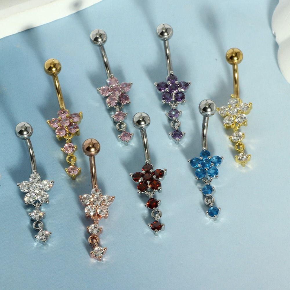 Rhinestone Flower Pendants Belly Button Ring Body Piercing Jewelry  Party Decoration