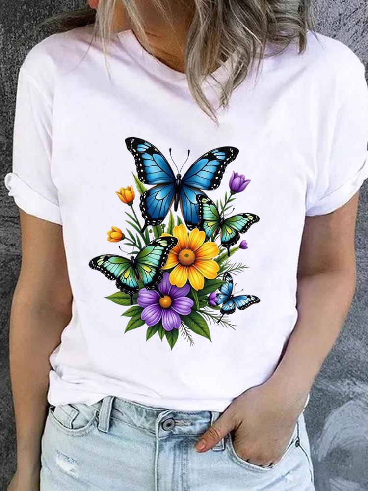 (Asian Size) Style Flower Trend 90s Casual Short Sleeve T Tee Top Clothing Shirt Women Printed Lady Fashion Female Graphic T-shirts