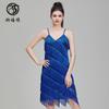 Prom sequins fringed Latin dress V-neck party dress performance dress stage performance competition dress