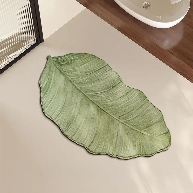 

80cm Ins-style Green Plant Bathroom Floor MATS Toilet Absorbent Floor MAT Household Irregular-shaped Door MAT Diatom Mud Carpets 80x40cm 3.5CM