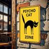 2D Flat, 1pc Psycho Cat Zone Wooden Sign - Vintage Horror Decor with Psycho Cat Silhouette - Yellow & Black Danger Design