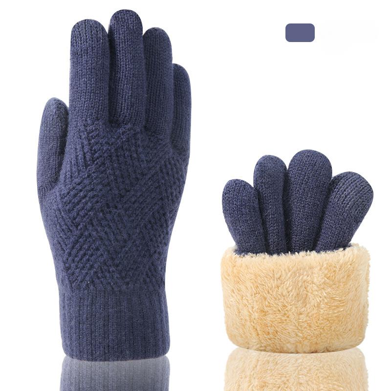 Knitted Gloves Men's and Women's Winter Double-layer Velvet Thickened Outdoor Cycling Warm Solid Color Touch Screen Gloves